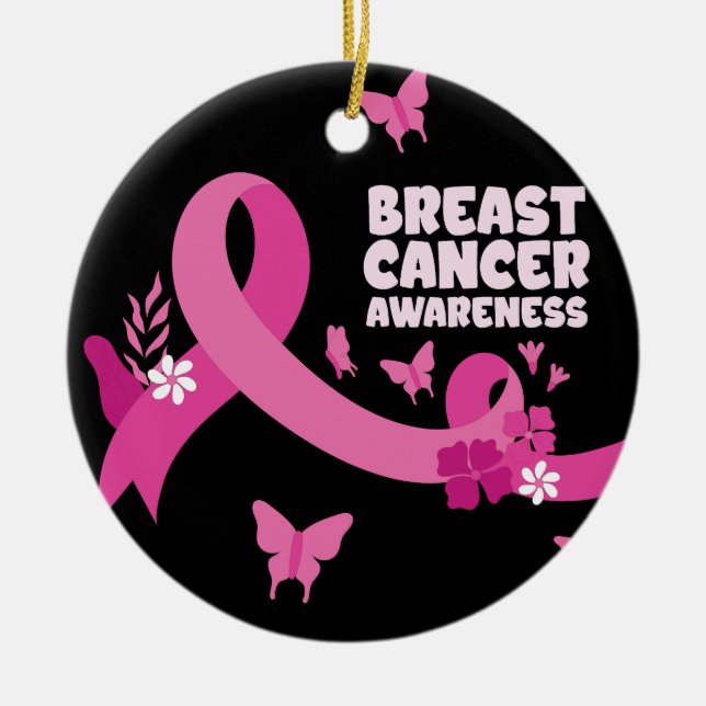 Adorno De Cerámica Cinta rosa Mujeres Cáncer de Mama Sensibilización  (Frente)