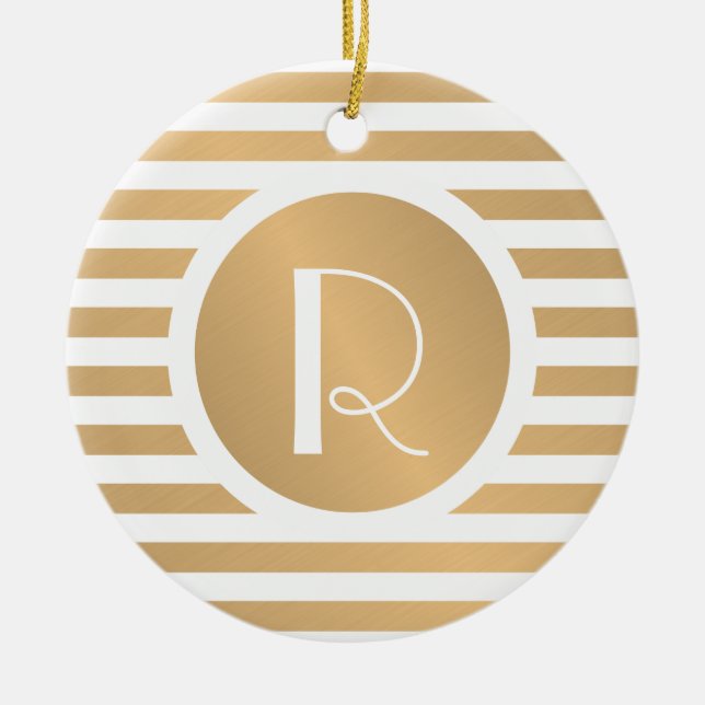 Adorno De Cerámica Circular de franjas doradas y blancas (Frente)