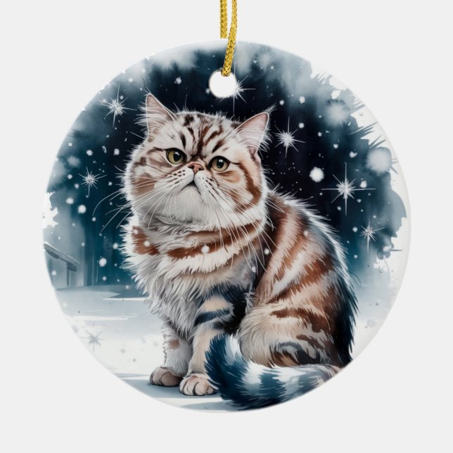 Adorno De Cerámica Círculo de gato persa Navidades honor navideño (Frente)