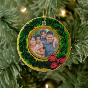 Adorno De Cerámica Círculo de Navidad con Monograma de Nombre Vintage