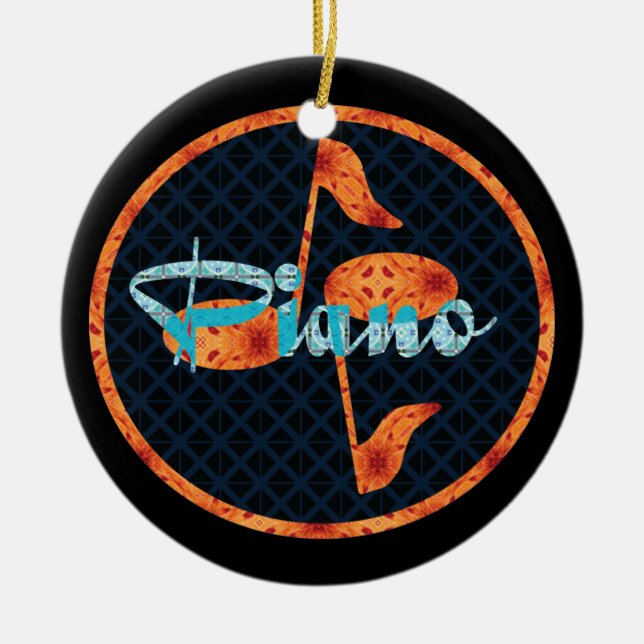 Adorno De Cerámica Círculo de patrón de notas de piano (Frente)