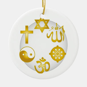 Adorno De Cerámica Círculo de símbolos religiosos de oro
