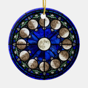 Adorno De Cerámica Círculo de vidrio emplomado de fases lunares