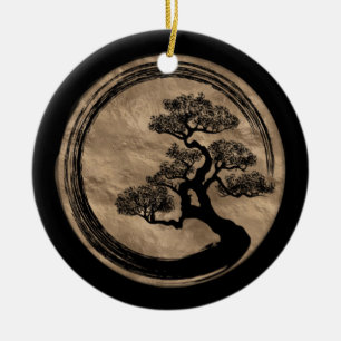 Adorno De Cerámica Círculo del zen de Enso y oro del árbol de los