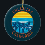 Adorno De Cerámica Círculo en problemas retro de Encinitas California<br><div class="desc">Encinitas retro diseño de viajes vectoriales en un estilo emblemático. Ubicada a lo largo de seis millas de la costa del Océano Pacífico,  Encinitas es un recordatorio intacto de la histórica cultura de la playa Highway 101 que prosperó a mediados de los años 1900.</div>