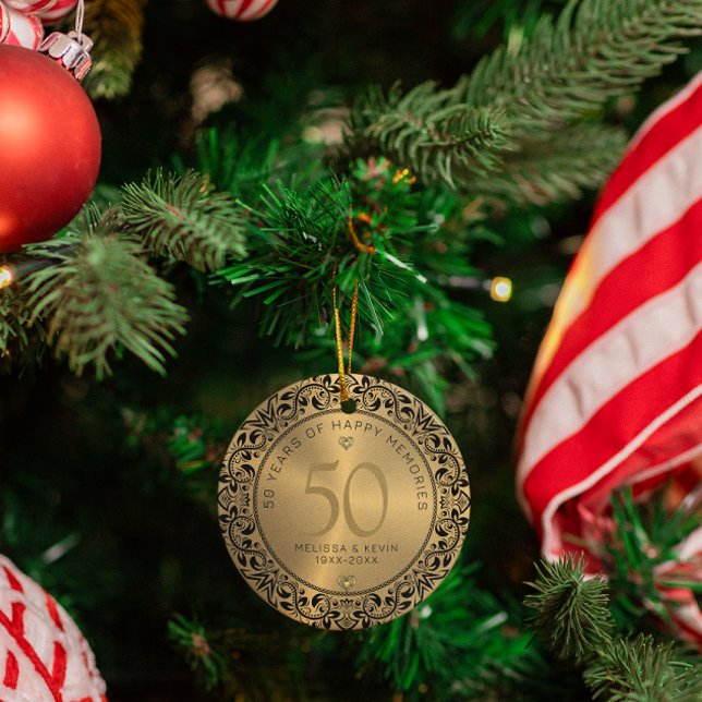 Adorno De Cerámica Círculo floral negro 50° aniversario Boda (Subido por el creador)