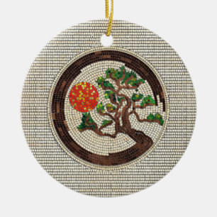 Adorno De Cerámica Círculo Zen Enso y Mosaico árbol Bonsai