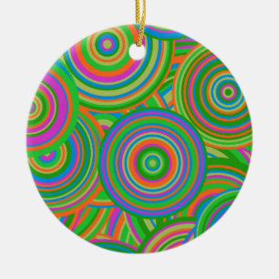 Adorno De Cerámica Círculos abstractos de moda retro, verde y naranja