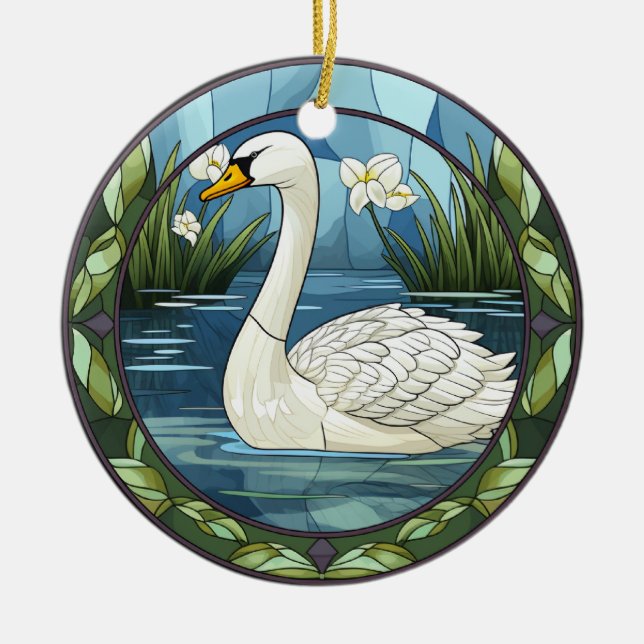 Adorno De Cerámica Cisne blanco de vidrio templado dulce (Frente)