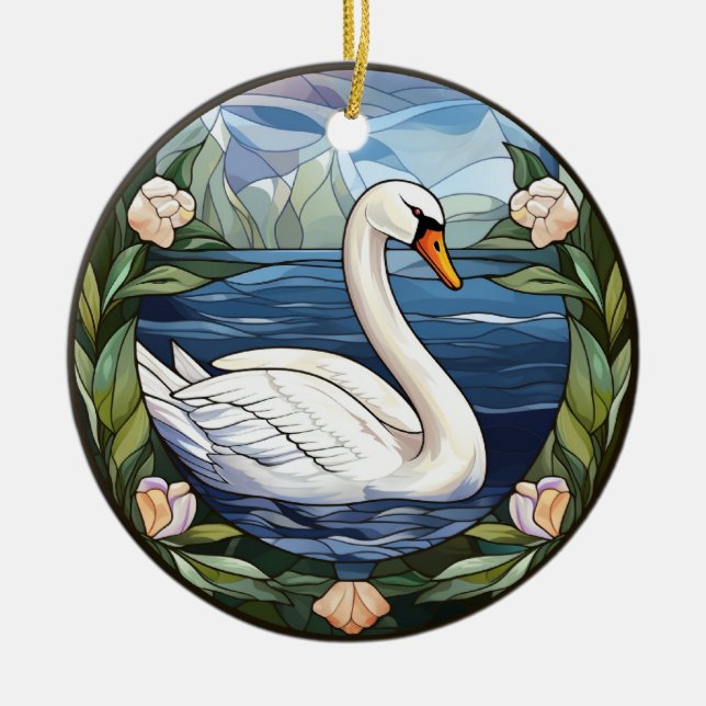 Adorno De Cerámica Cisne de natación de vidrio templado dulce (Frente)