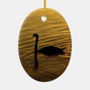 Adorno De Cerámica Cisne dorado