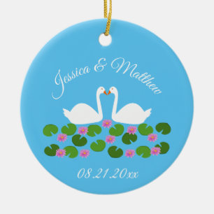 Adorno De Cerámica Cisnes blancas y nenúfares Bodas Personalizado
