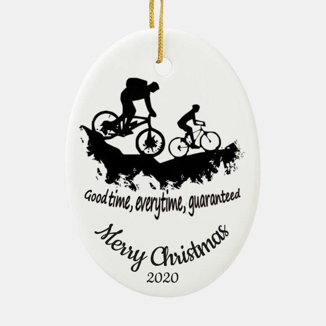 Adorno De Cerámica Cita de ciclismo de montaña de Navidades con fecha (Atrás)