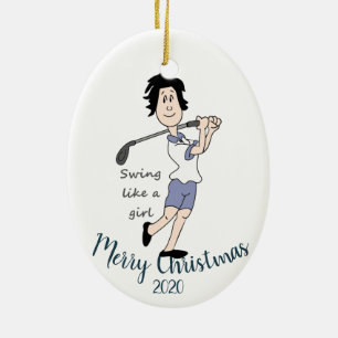 Adorno De Cerámica Cita de golf de Navidades con fecha personalizado