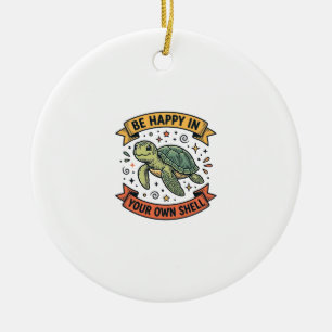 Adorno De Cerámica Cita de Tortuga Feliz Diseño de Grabado Vintage_1