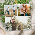 Adorno De Cerámica Cita Personalizado moderna Personalizada 3 Collage<br><div class="desc">Crea tu propia foto de personalizado y cita el adorno de Navidad. Presenta tres de sus imágenes y texto personalizado en la tipografía minimalista de máquina de escribir.</div>