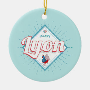 Adorno De Cerámica Ciudad de Lyon Francia retro rooster recuerdo vint