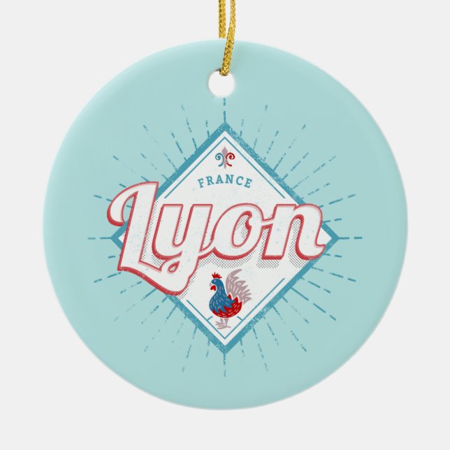 Adorno De Cerámica Ciudad de Lyon Francia retro rooster recuerdo vint (Frente)