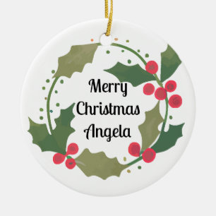 Adorno De Cerámica Cjhristmas caprichosos Wreath Nombre personalizado