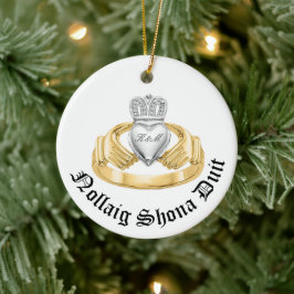 Adorno De Cerámica Claddagh irlandés personalizado - Nollaig Shona Du