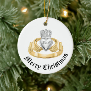 Adorno De Cerámica Claddagh irlandés personalizado - Nollaig Shona Du