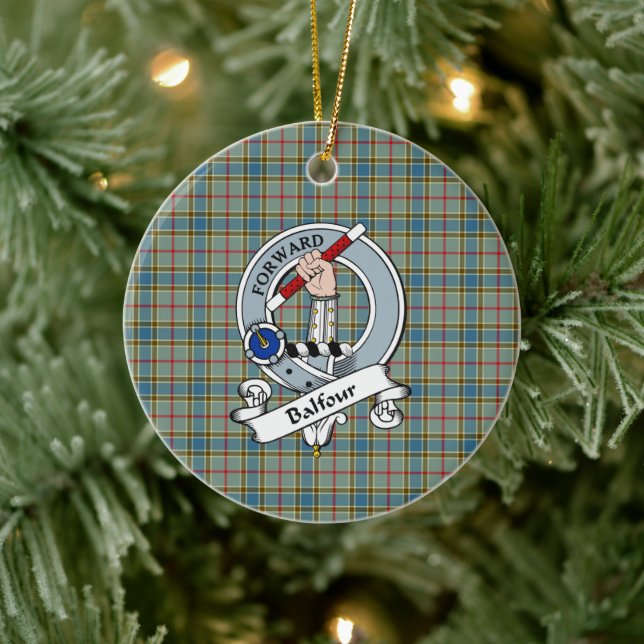 Adorno De Cerámica Clan Balfour Badge Tartan Plaid (Árbol)