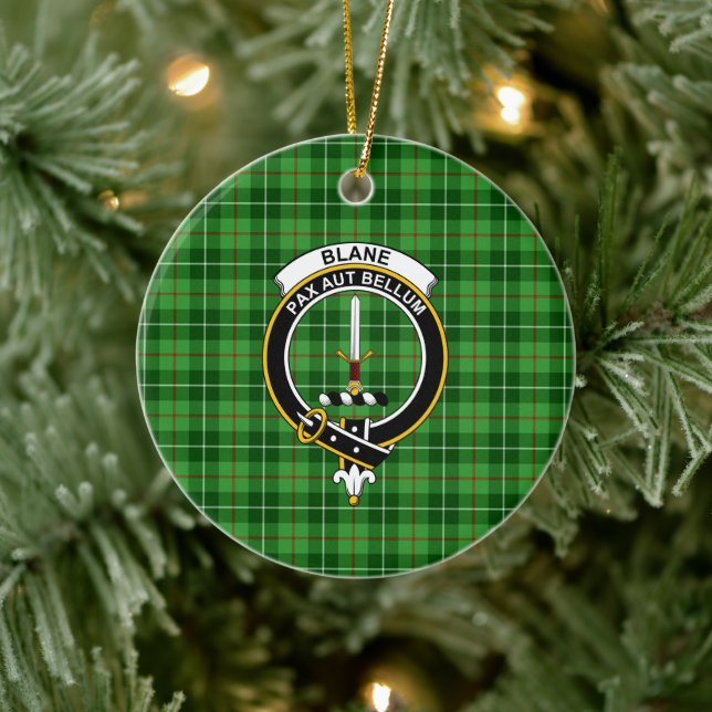 Adorno De Cerámica Clan Blane Tartán y Escudo de Escocia (Árbol)
