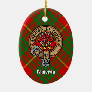 Adorno De Cerámica Clan Cameron Escudo sobre Tartán