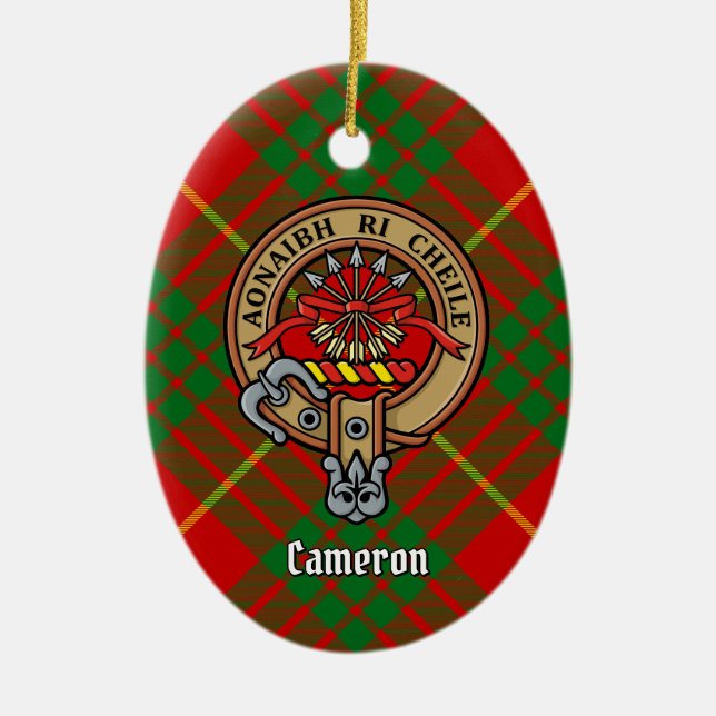 Adorno De Cerámica Clan Cameron Escudo sobre Tartán (Frente)