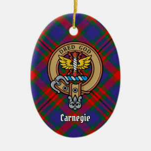 Adorno De Cerámica Clan Carnegie Escudo sobre Tartán