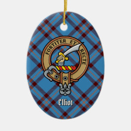 Adorno De Cerámica Clan Elliot Escudo sobre el antiguo tartán
