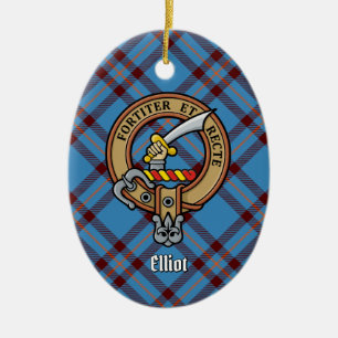 Adorno De Cerámica Clan Elliot Escudo sobre el antiguo tartán