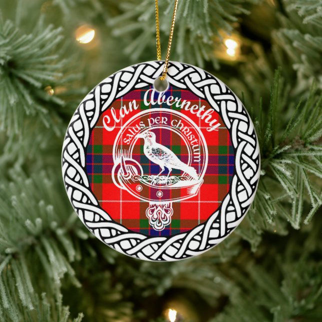 Adorno De Cerámica Clan escocés Abernethy Tartán y Escudo (Árbol)