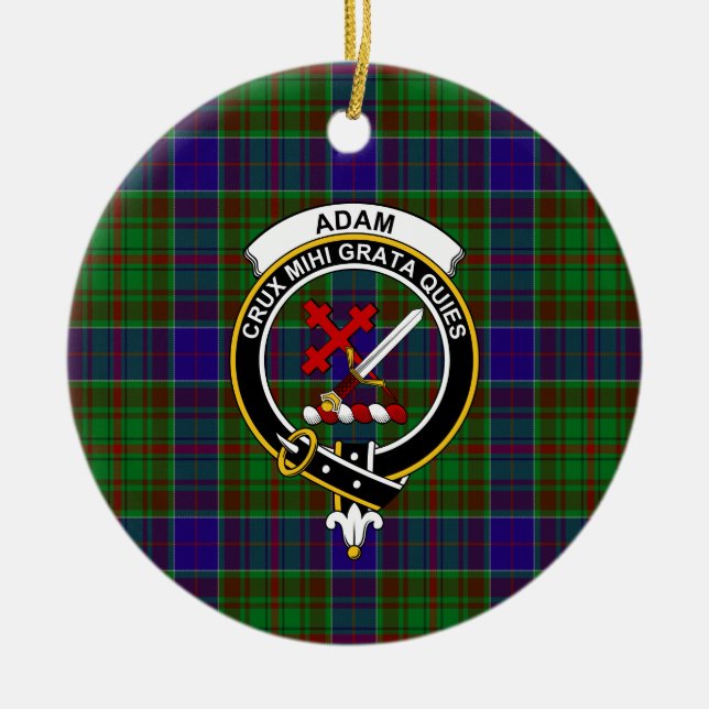 Adorno De Cerámica Clan escocés Adam Hunting Tartán y Escudo (Frente)