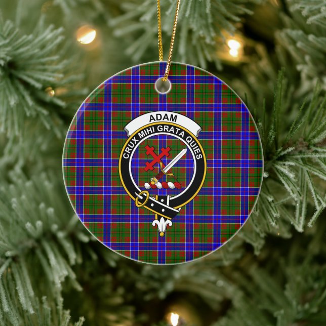 Adorno De Cerámica Clan escocés Adam Tartán y Escudo (Árbol)