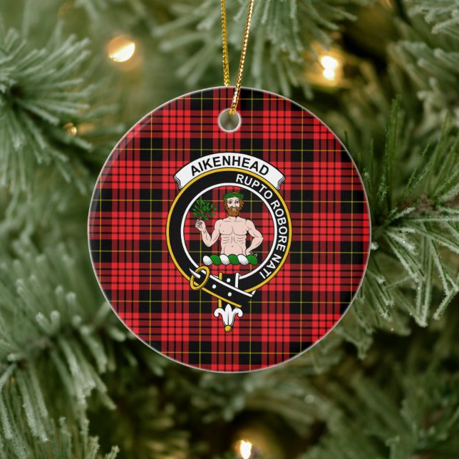 Adorno De Cerámica Clan escocés Aikenhead Tartán y Escudo (Árbol)