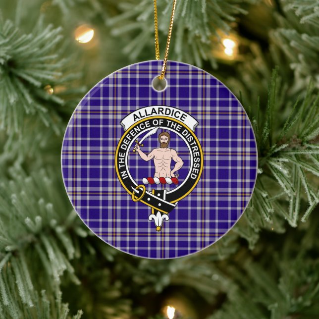 Adorno De Cerámica Clan escocés Allardice Tartán y Escudo (Árbol)