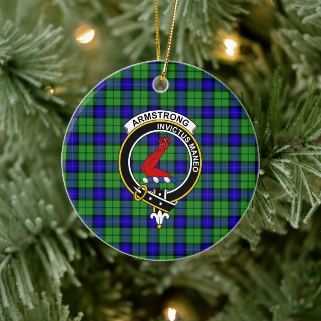 Adorno De Cerámica Clan escocés Armstrong Tartán y Escudo (Árbol)