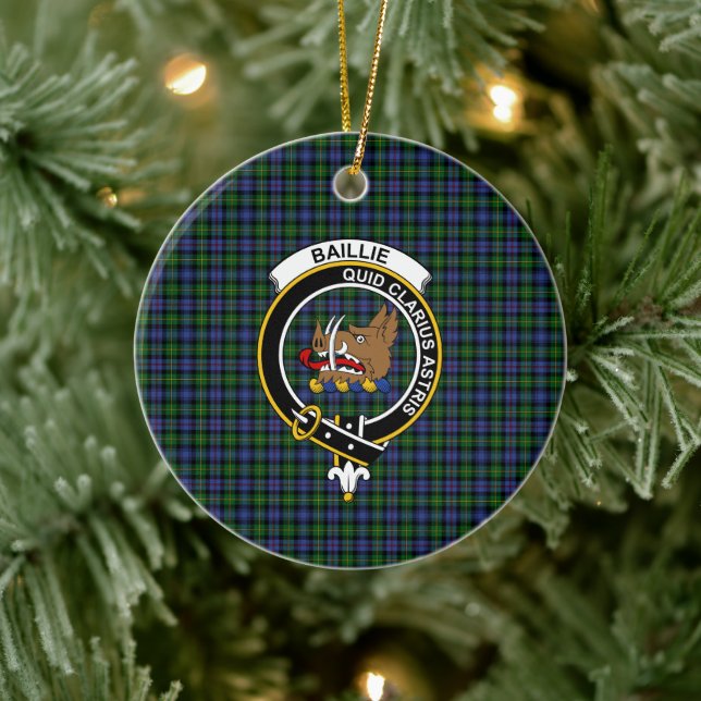 Adorno De Cerámica Clan escocés Baillie Hunting Tartán and Escudo (Árbol)