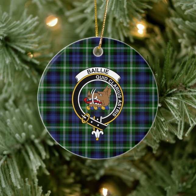 Adorno De Cerámica Clan escocés Baillie Tartán moderno y Escudo (Árbol)