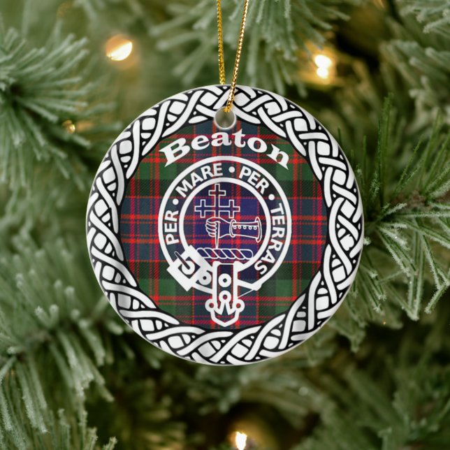 Adorno De Cerámica Clan escocés Beaton Tartán y Escudo (Árbol)