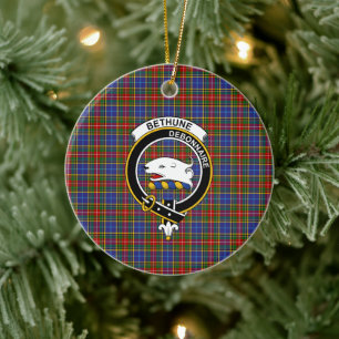 Adorno De Cerámica Clan escocés Bethune Tartán y Escudo