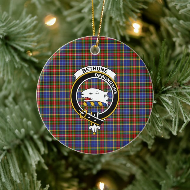 Adorno De Cerámica Clan escocés Bethune Tartán y Escudo (Árbol)