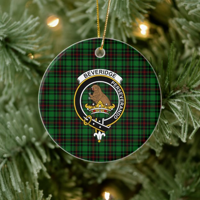Adorno De Cerámica Clan escocés Beveridge Tartán y Escudo (Árbol)
