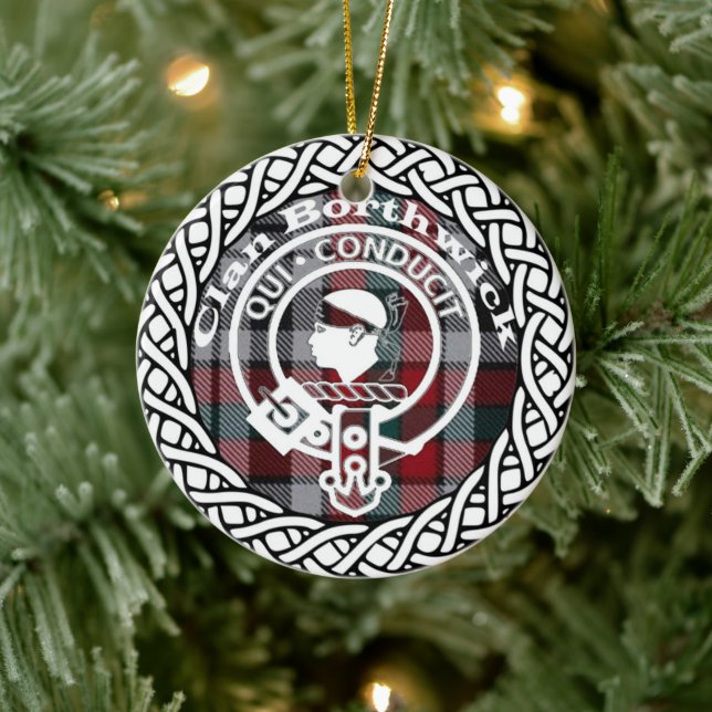 Adorno De Cerámica Clan escocés Borthwick Tartán y Escudo (Árbol)