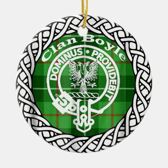 Adorno De Cerámica Clan escocés Boyle Tartán y Escudo (Frente)