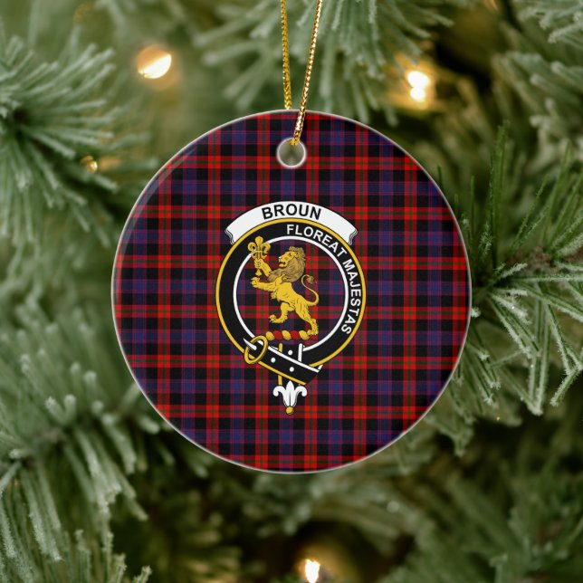 Adorno De Cerámica Clan escocés Broun Tartán moderno y Escudo (Árbol)