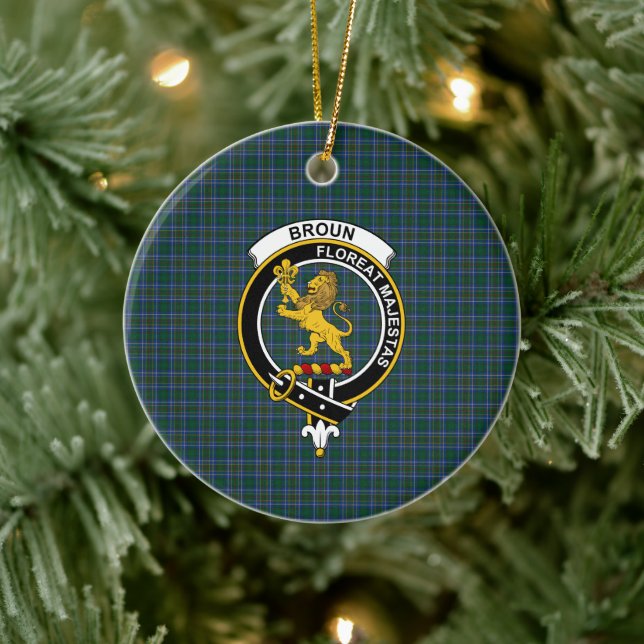 Adorno De Cerámica Clan escocés Broun Tartán y Escudo (Árbol)
