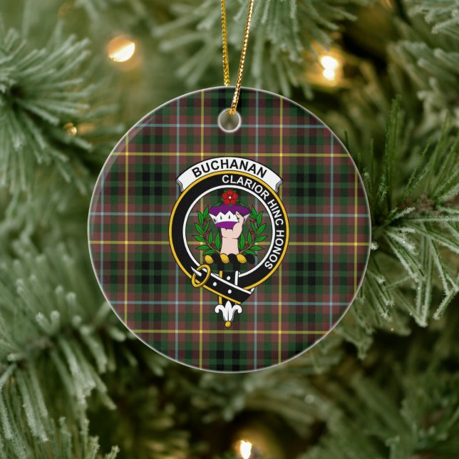 Adorno De Cerámica Clan escocés Buchanan Caza Tartán y Escudo (Árbol)
