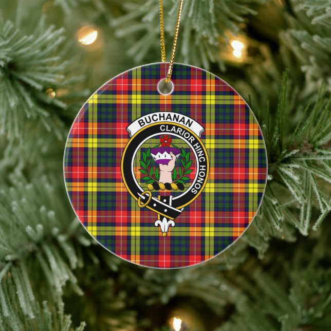 Adorno De Cerámica Clan escocés Buchanan Tartán moderno y Escudo (Árbol)